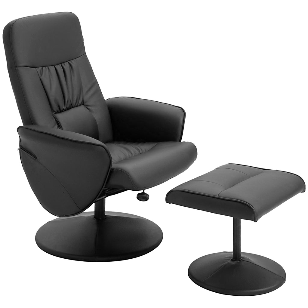 360° Swivel Metal and Faux Leather Relaxing Chair with Footrest and Adjustable Backrest, Black