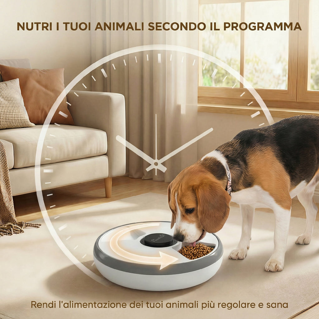 PawHut Automatic Cat and Dog Food Dispenser with Timer and LED Display, 1-6 Meals a Day, for Dry and Wet Food
