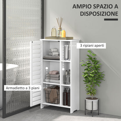 Bathroom Cabinet with 3-Tier Closed Cabinet and 3 Open Shelves, in White Wood, 48x24x96.5 cm