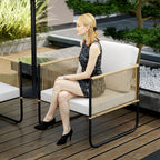 4 Piece Rattan and Steel Garden Set with Sofa, 2 Outdoor Armchairs and Low Table, Multicolor