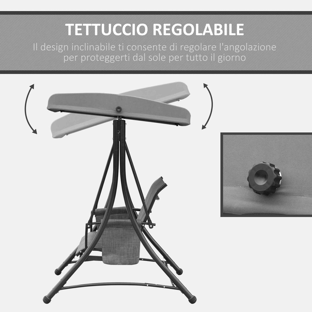 Outsunny 3-Seater Garden or Terrace Swing with Adjustable Canopy and Storage Pockets, Dark Grey, 196 x 128 x 172 cm