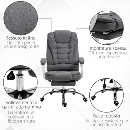 Vinsetto Reclining Office Chair with Retractable Footrest and High Backrest in Fabric, Gray