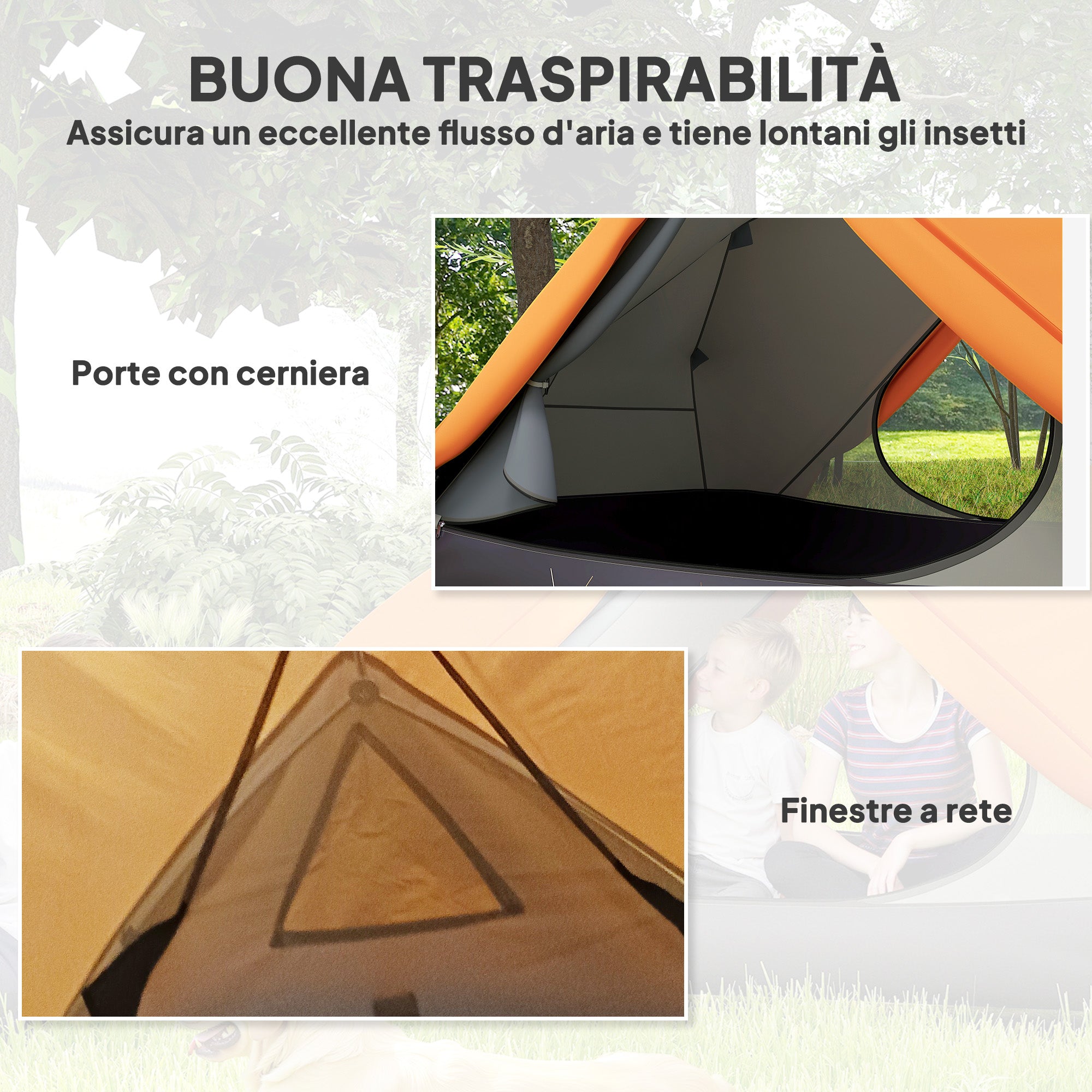 2 Person Camping Tent with 2 Vestibules, 2 Doors, 2 Windows and Carry Bag, 2.8x2.25x1.1 cm, Orange