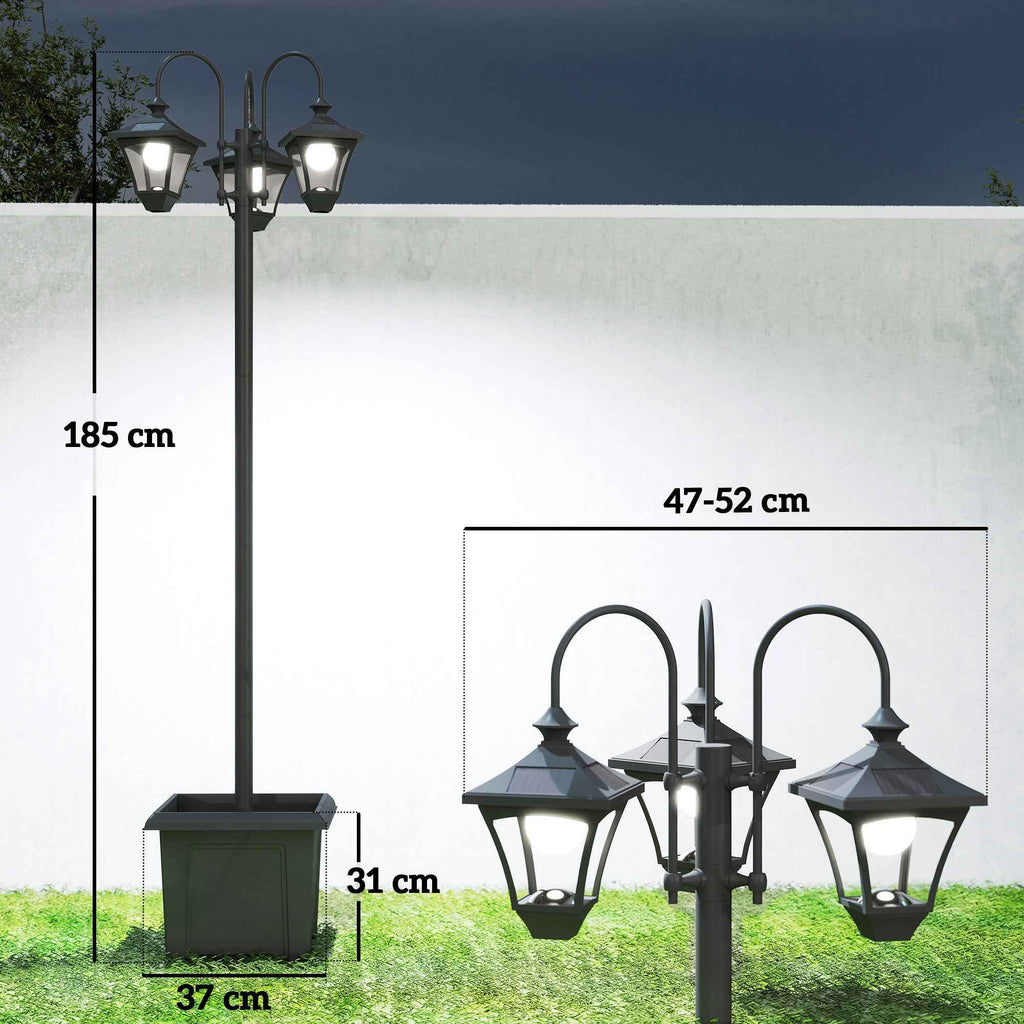 Outsunny 1.85m Stainless Steel Solar Garden Lamp with Adjustable Height, IP44 Waterproof