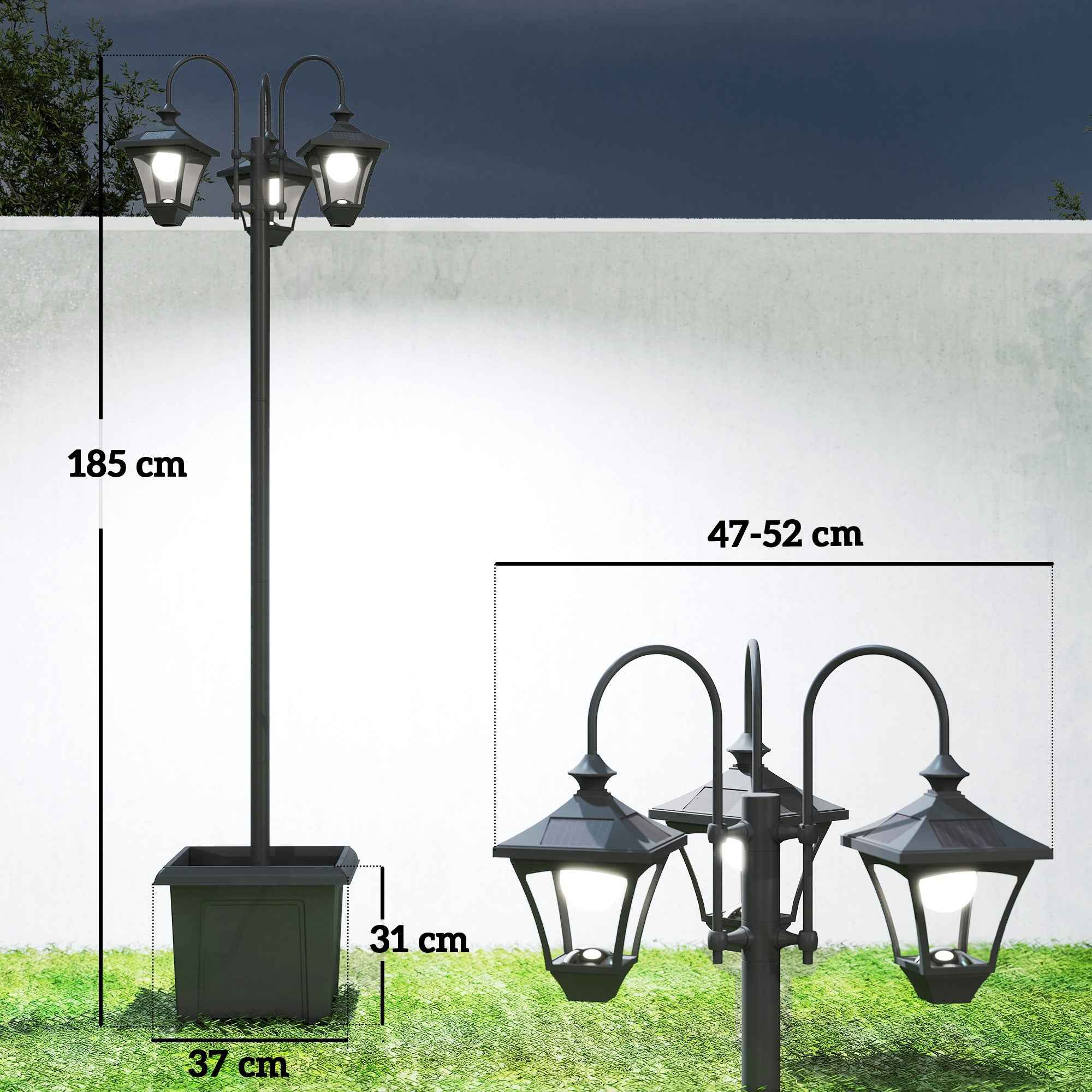 Outsunny 1.85m Stainless Steel Solar Garden Lamp with Adjustable Height, IP44 Waterproof