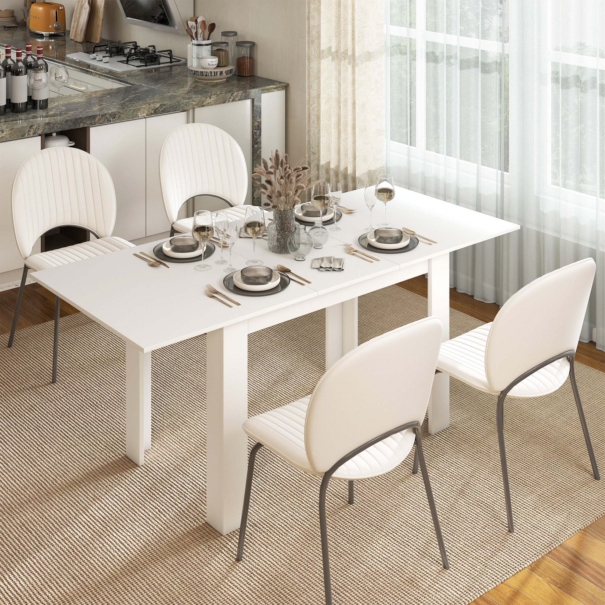 Extendable Dining Table for 6-8 People, 140-180 x 80 cm, White
