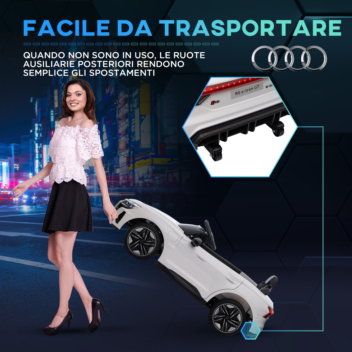 Audi Electric Car for Children 3-5 Years with Remote Control, Suspension and Horn, 103x58x41 cm, White and Black