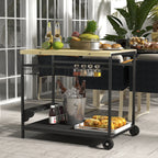 Garden trolley with 2 shelves, 2 baskets and 4 bottle holder spaces, in fir wood, 97.5x65x81 cm - Borgè