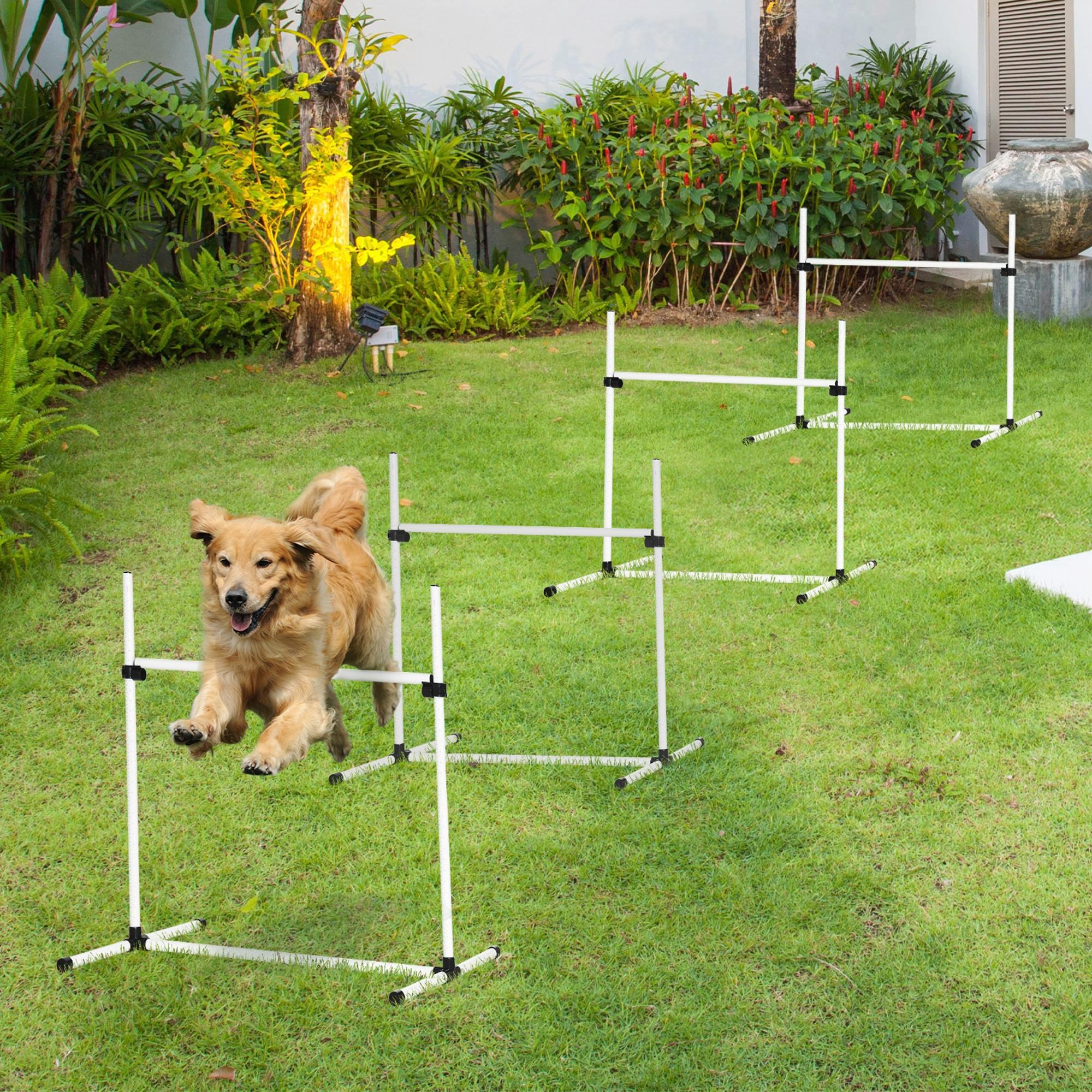 Set of 4 Agility Dog Training Hurdles with Carry Bag, Adjustable Horizontal Bar Height, 99x65x94cm