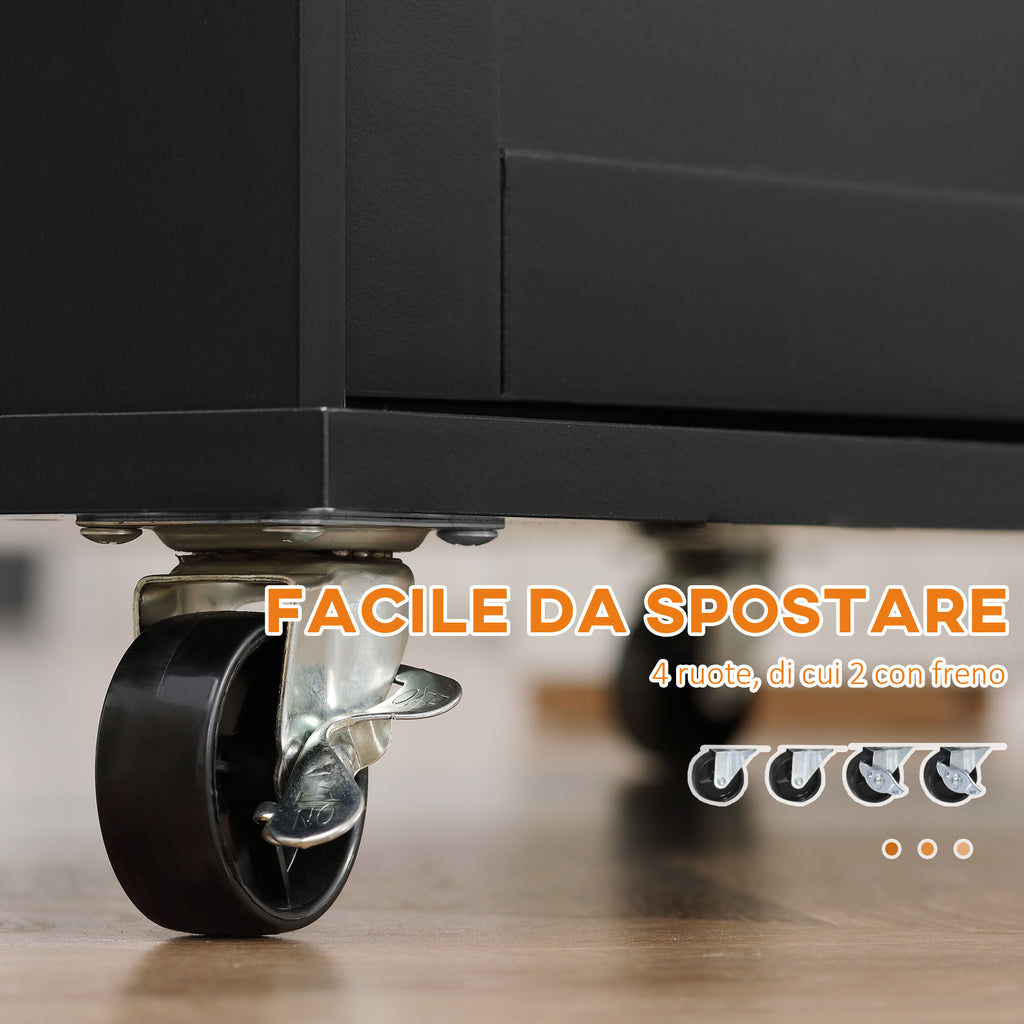 Kitchen Trolley with Cabinet, 2 Drawers and Spice Rack, Wooden Kitchen Island, 89x45x89.5cm, Black