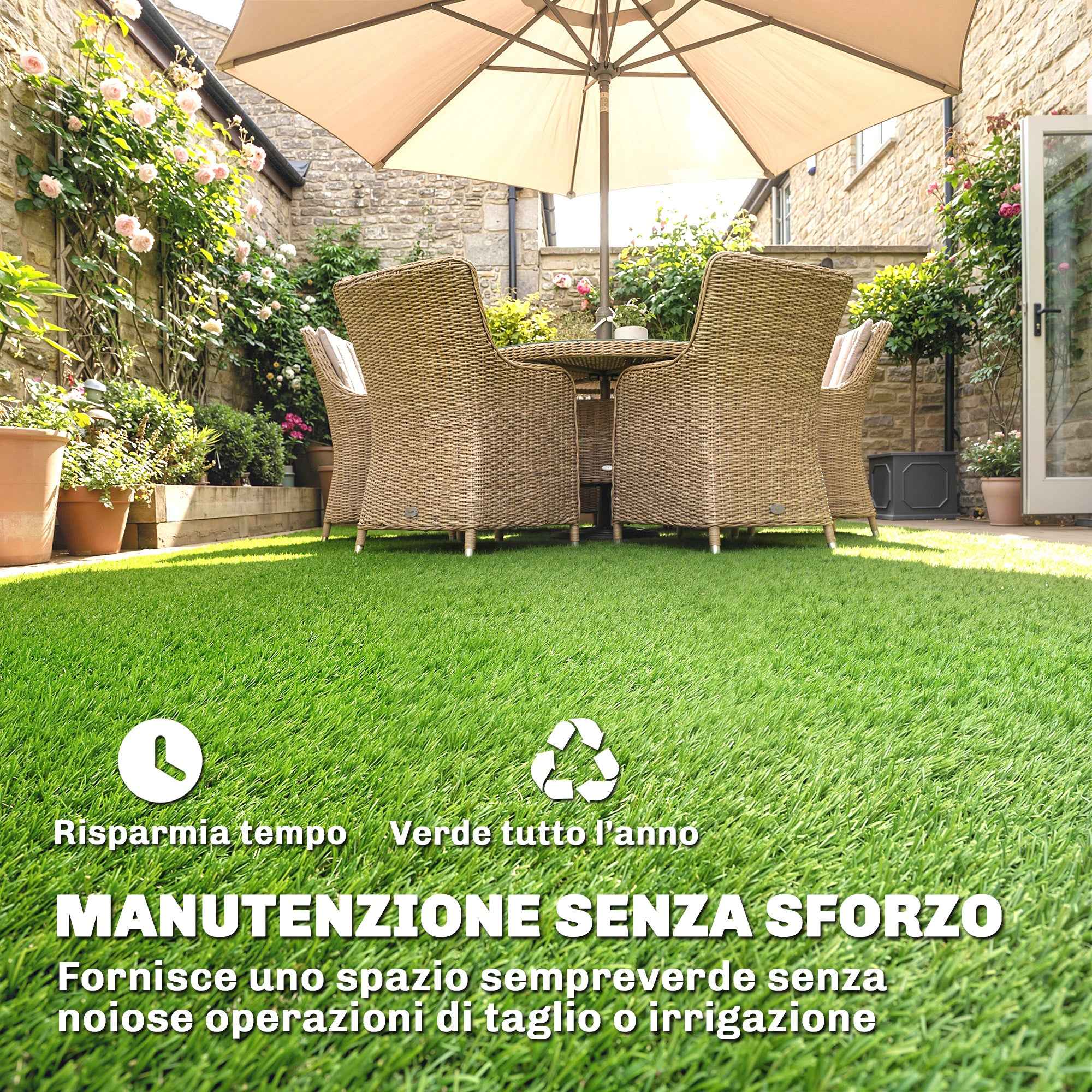 Outsunny Artificial Grass 1m x 4m, Synthetic Carpet with 10mm Height, Draining, Green