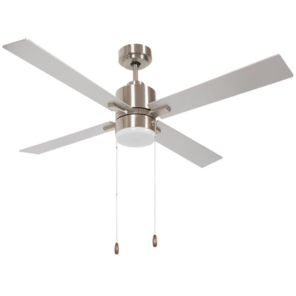 HOMCOM Ceiling Fan with LED Light, 3 Speeds and Reversible Motor, Ø130cm, Silver and Wood - Borgè