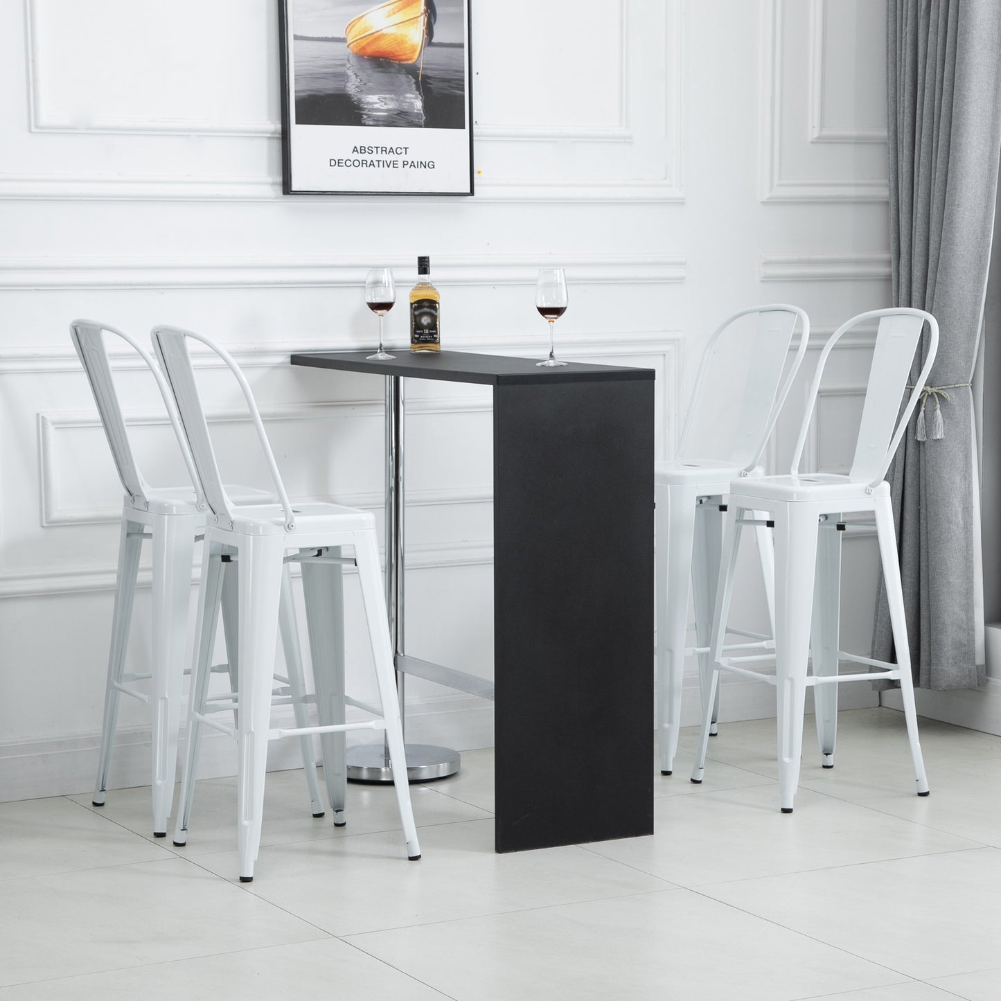 Set of 4 Ergonomic Metal Stools with Removable Backrest and Footrest, 44x53x116 cm, White