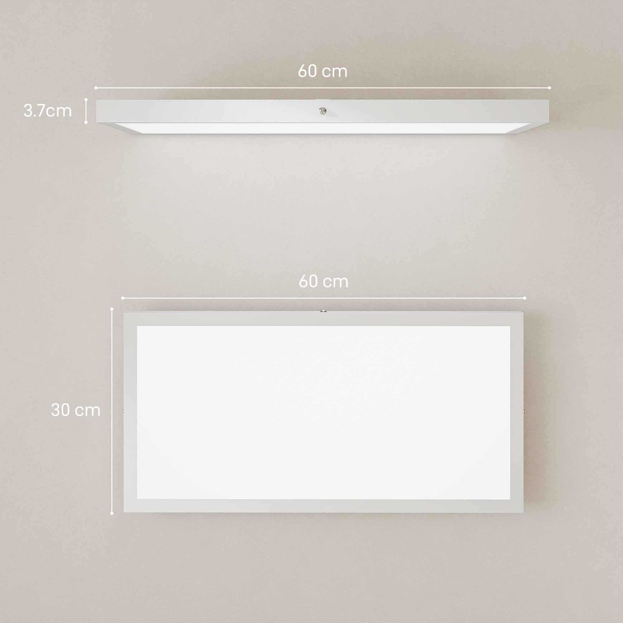 HOMCOM Set of 2 Slim and Minimal LED Ceiling Lights with Adjustable Color, in Steel and Plastic, 60x30x3.7 cm, White