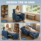 Folding Chair Bed with Adjustable Backrest and Cushion, Blue