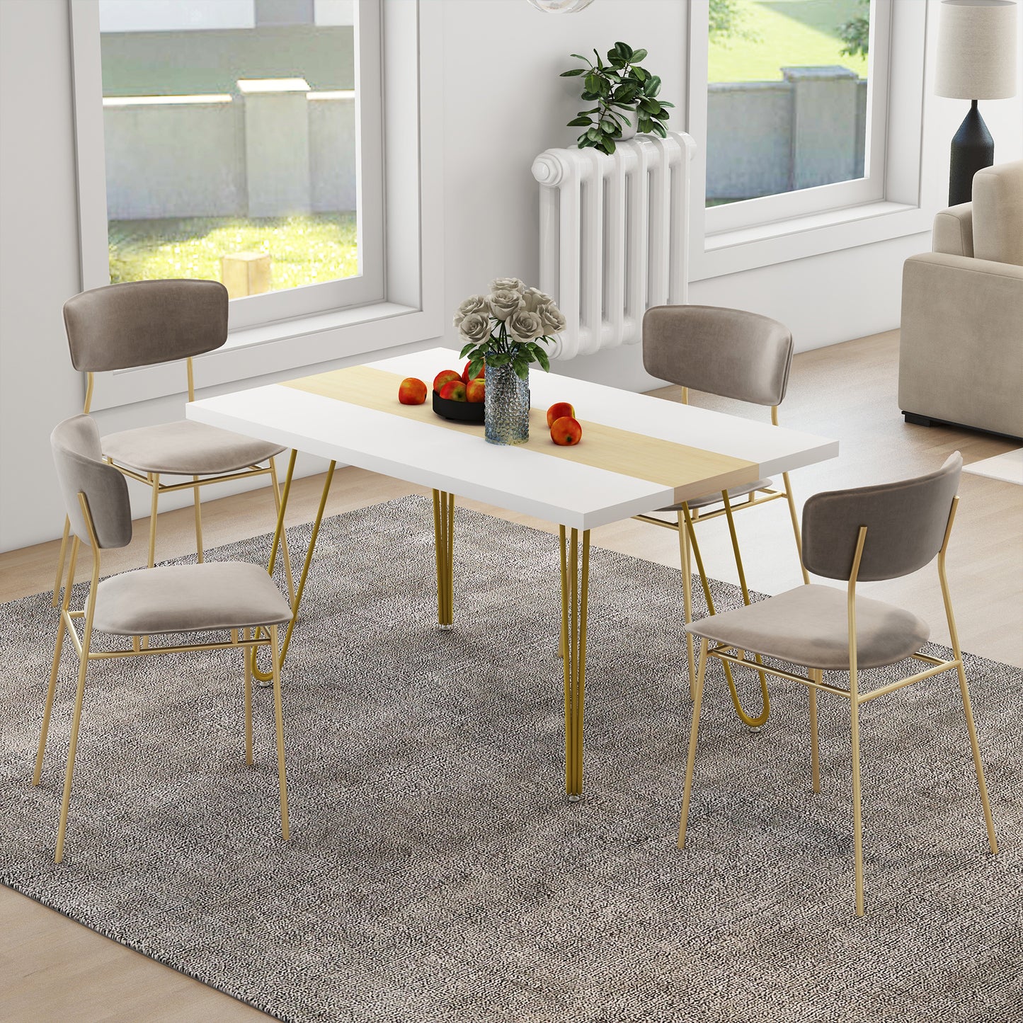 HOMCOM Kitchen and Living Room Table for 6 People Max with Hairpin Legs, in MDF and Steel, 140x89x75.5 cm