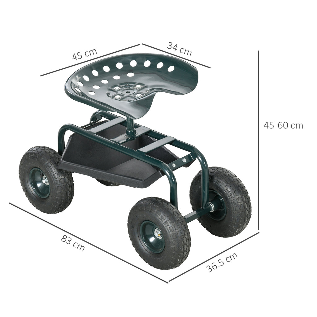 Outsunny Garden Cart with Adjustable Seat and Bottom Tray, Steel and PP, 83x36.5x45-60 cm, Dark Green