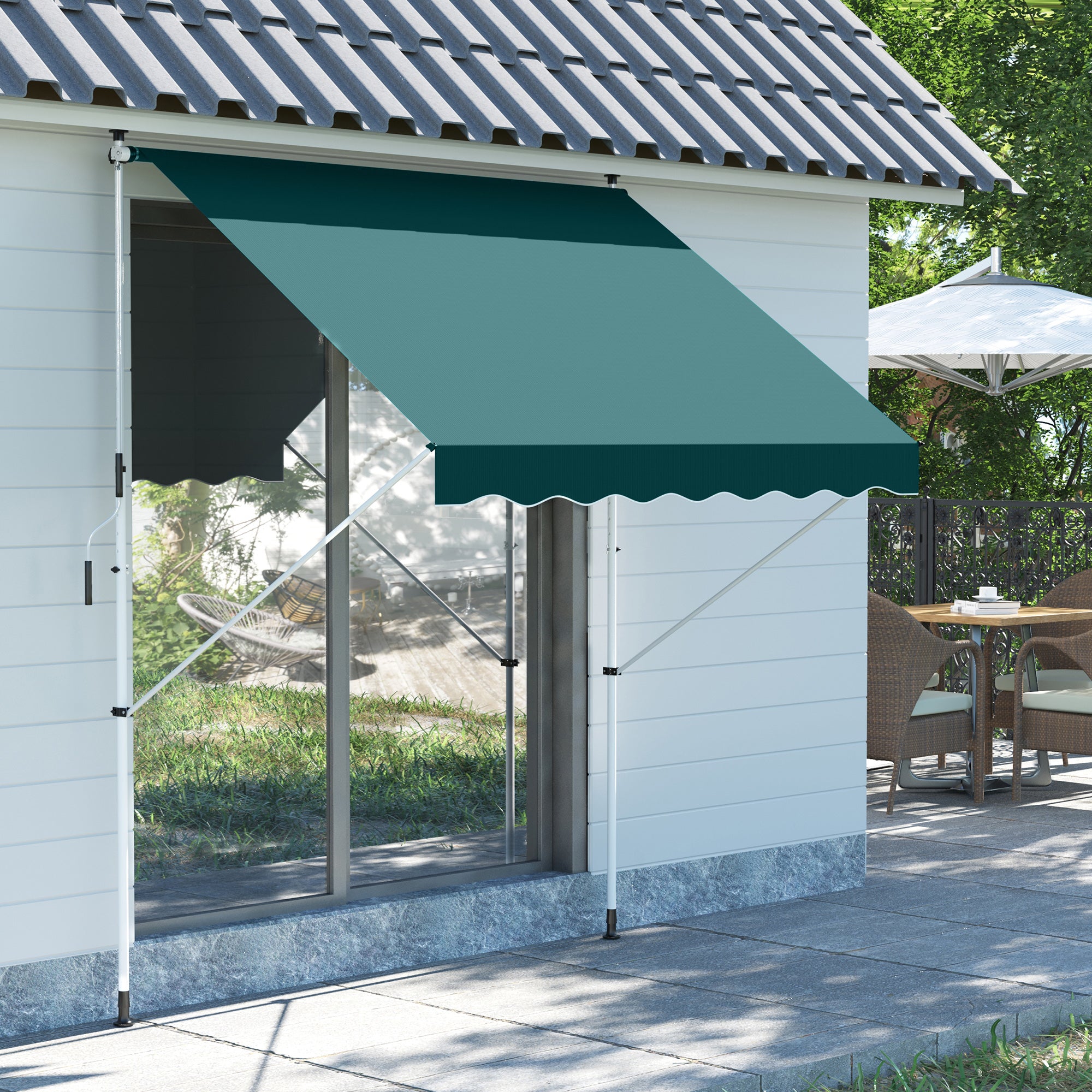 Outsunny 2x1.5m Outdoor Roller Awning with Crank, Adjustable Height and Angle, Green