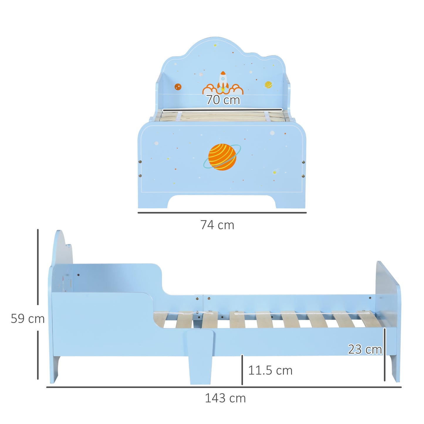 Children's Bed with Sides and Space Fantasy, Age 3-6 Years, 143x74x59cm, Blue