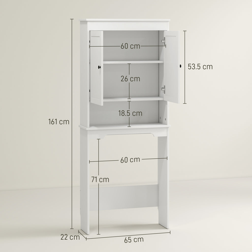 Over-the-Toilet Cabinet with 3 Closed Shelves and Open Shelf, Wooden, 65x22x161 cm, White