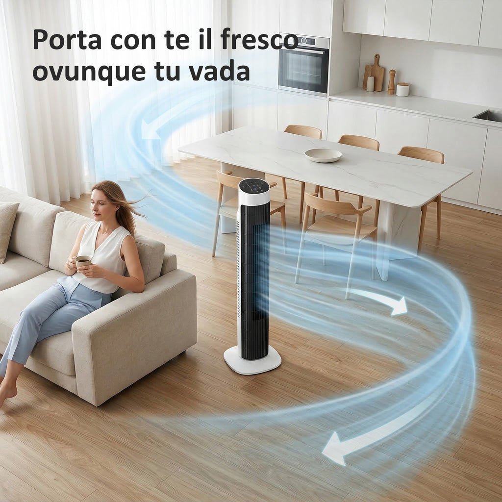 80cm 70° Oscillating Floor Tower Fan, Black and White