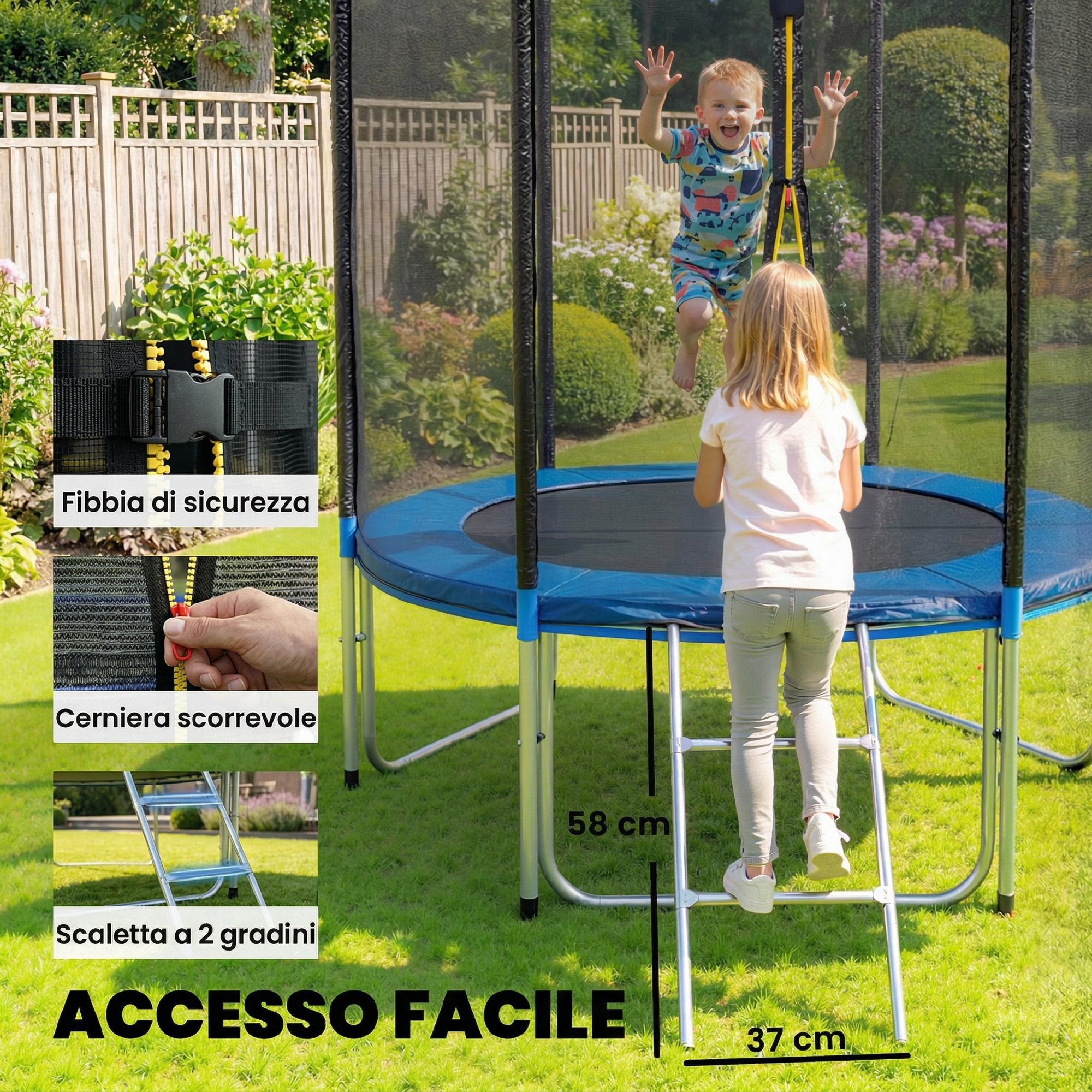SPORTNOW Garden Trampoline, 183 cm with Safety Net and Ladder