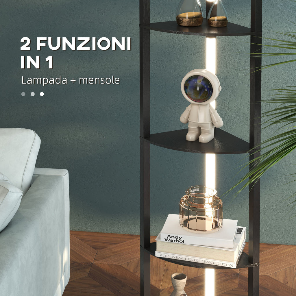 MDF Column Floor Lamp with 4 Shelves and 3000K LED Lighting, 41x29.5x163.5 cm, Black