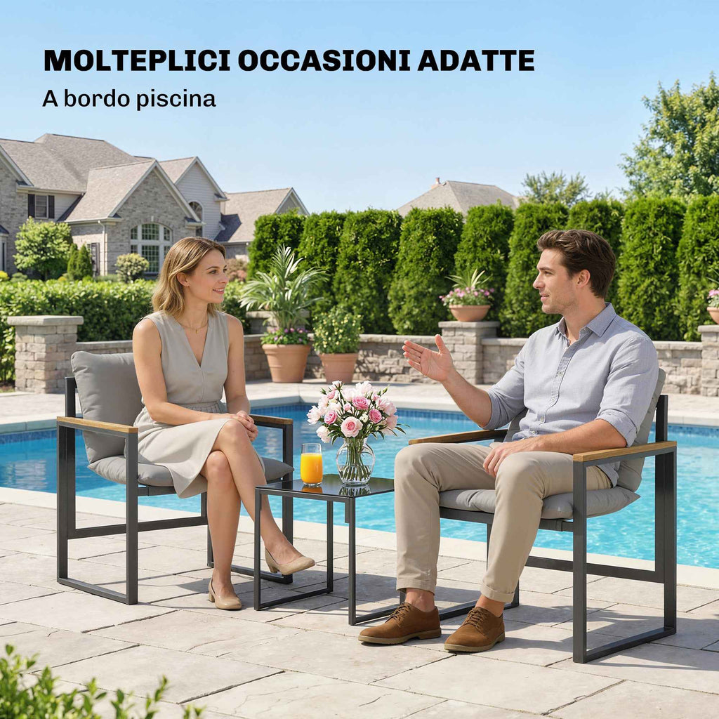 Outsunny 3-Person Metal Outdoor Table and Chair Set with Thick Cushions, Multicolor