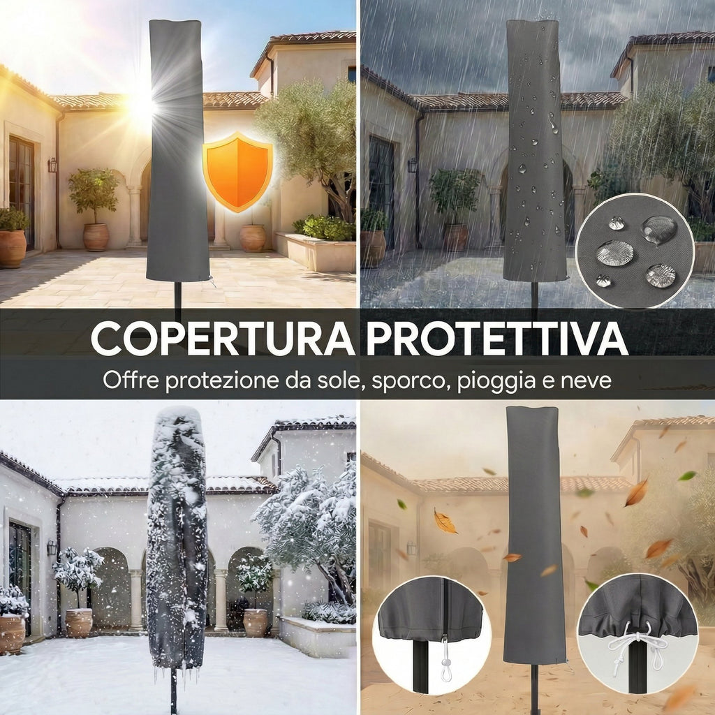 Outsunny 3m Cantilever Umbrella with Solar LED Lights, Garden Umbrella, Grey