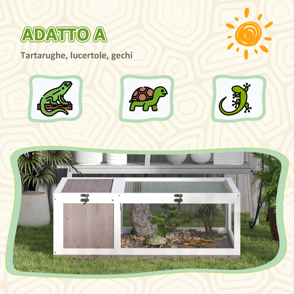 PawHut Wood Tortoise House with Opening Panel and 2 Separate Spaces, Light Brown