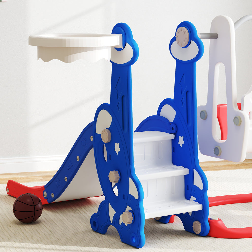 AIYAPLAY 4-in-1 Baby Slide with Swing, Climbing Ladder and Basketball Hoop, 18-48 Months, Dark Blue