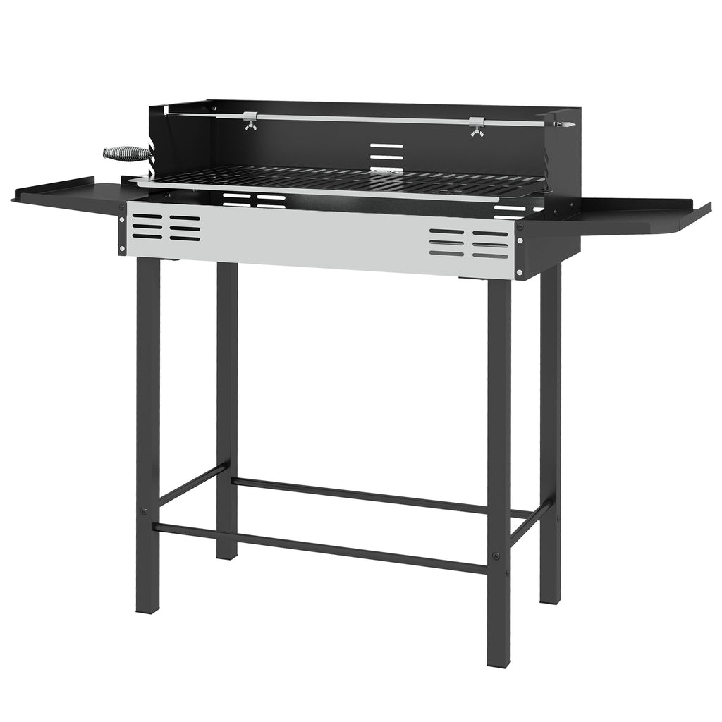 Outsunny 3-Level Charcoal Barbecue with Folding Shelves and Rotisserie, Stainless Steel, 118x32x90 cm, Black - Borgè