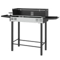 Outsunny 3-Level Charcoal Barbecue with Folding Shelves and Rotisserie, Stainless Steel, 118x32x90 cm, Black - Borgè