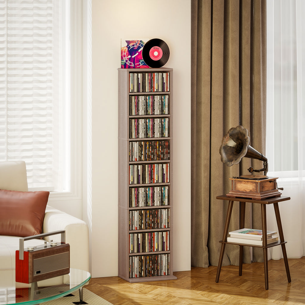 HOMCOM CD Storage Rack with 6 Adjustable Shelves, 260 CDs/120 DVDs Capacity, 33x24x140 cm, Wood Color