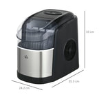 Self-Cleaning Ice Maker with 9 Cubes in 6-12 Minutes, in PP and Stainless Steel, 24.2x35.3x33 cm, Black - Borgè