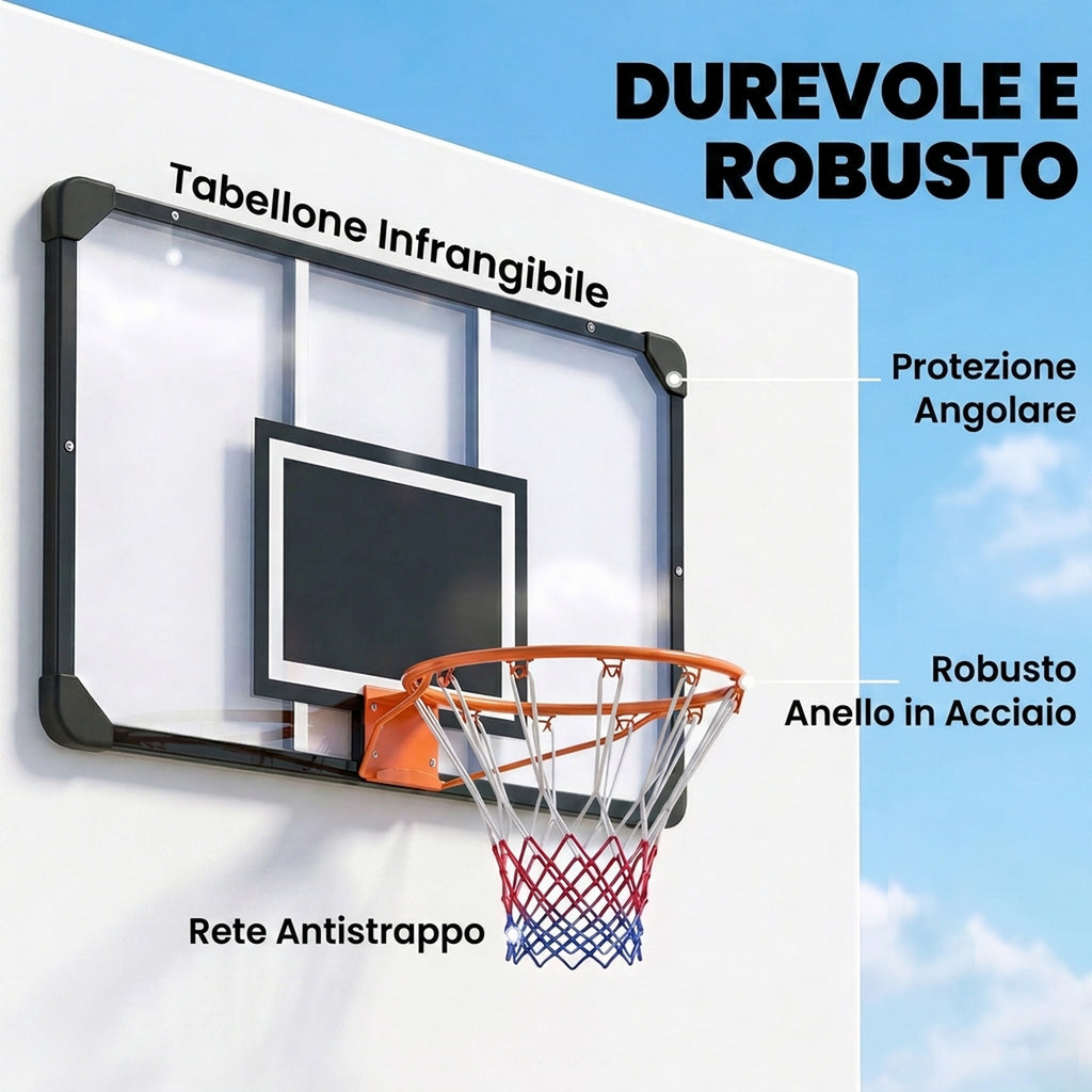 SPORTNOW Outdoor Wall-Mounted Basketball Hoop 113x73 cm, Ø45 cm Rim and Net, Black
