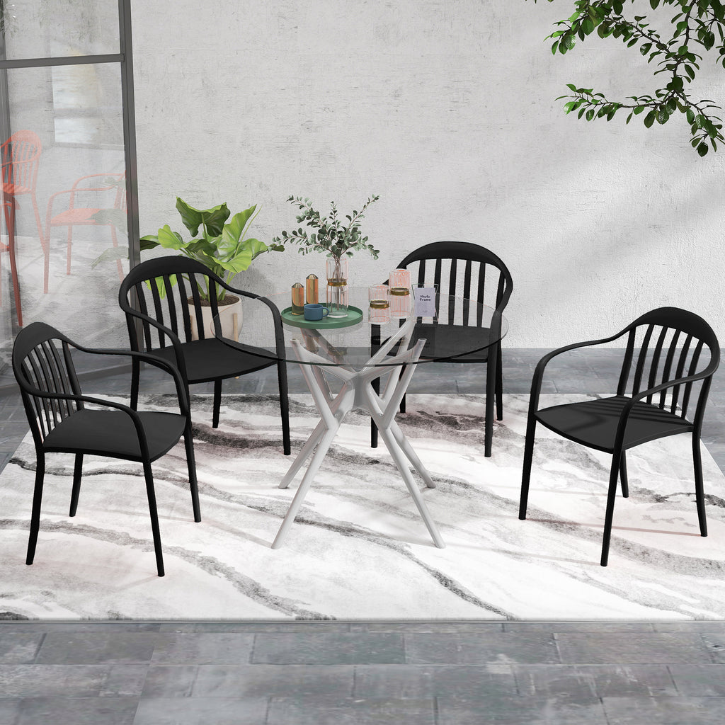 Set of 4 Stackable Garden Chairs in PP with High Backrest and Armrests, 57x54x78 cm, Black