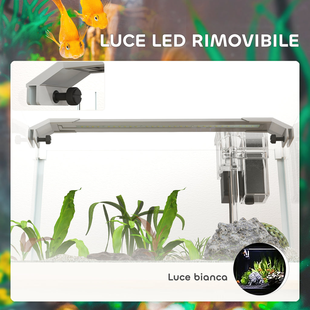 Glass Aquarium with LED Lights 20L, Filter and Water Pump, 38x26x27 cm, White