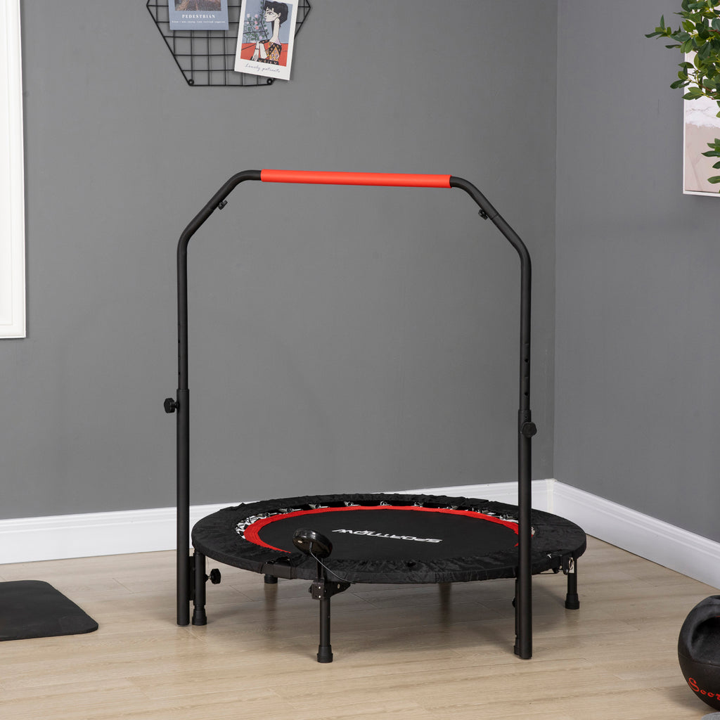 Mini Fitness Trampoline Ø102 cm with Adjustable Handlebar, Foldable Elastic Trampoline, Black