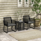 Rattan Garden Set with 2 Armchairs with Cushions and Glass Coffee Table, Black - Borgè