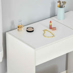 HOMCOM Vanity Table with Folding Mirror, Modern Makeup Table with Stool, 4-Compartment Storage Compartment, White MDF, 80x40x79 cm