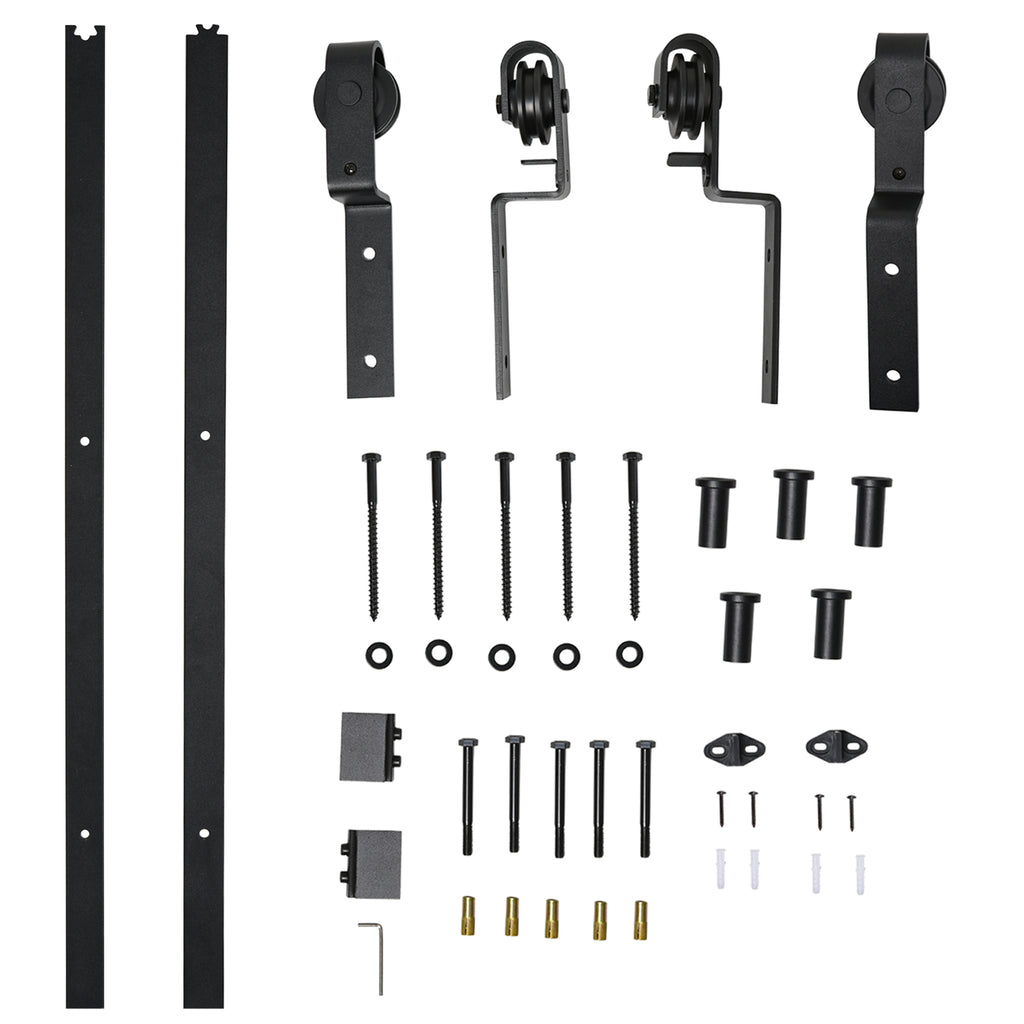 Homcom Sliding Stainless Sliding Door Kit with track, rollers, stops, guides, bolts and screws, 200x0.6x4 cm, black - Borgè