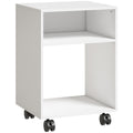 HOMCOM Wooden Printer Stand with Braked Wheels and 2 Open Compartments, 40x35x55 cm, for Office Study, White