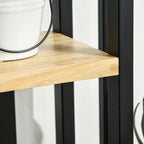 Industrial Style 4-Tier Plant Rack in Fir Wood and Metal, 45x25x110 cm, Black and Wood Color
