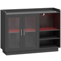 HOMCOM Wine Rack with LED Light and Adjustable Shelf, Wood and Glass, 120x38x88 cm, Black