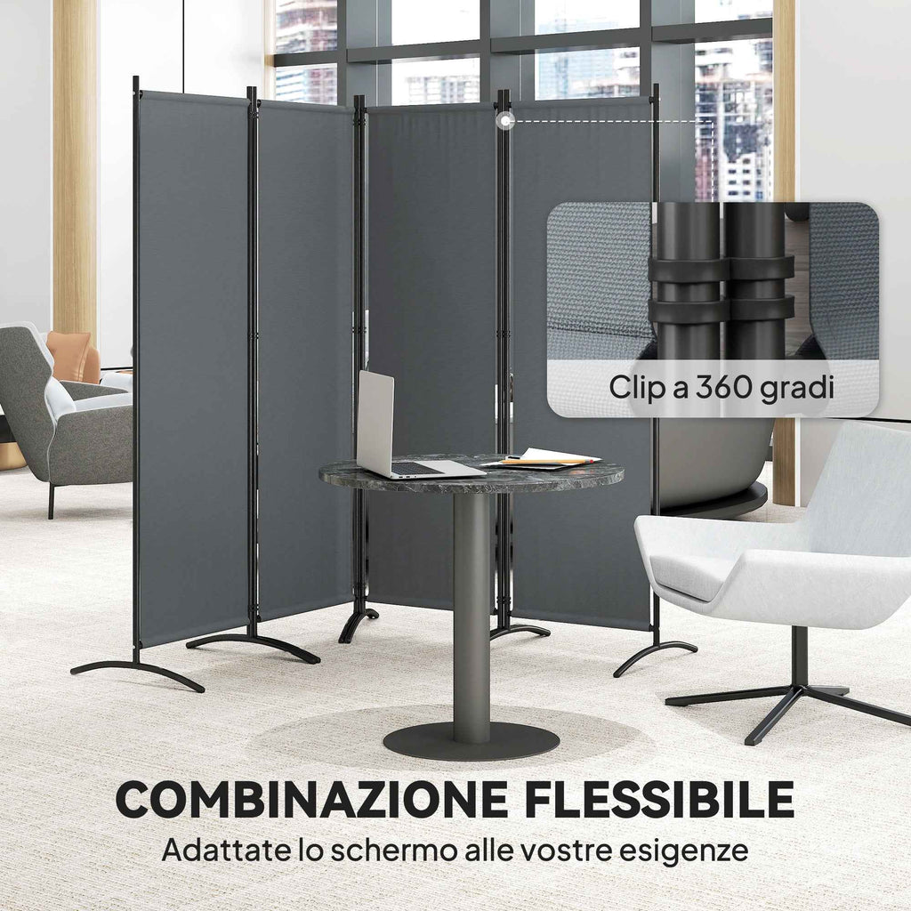 Outsunny 4-Panel Folding Indoor and Outdoor Room Divider, 221 x 50 x 172 cm, Dark Grey