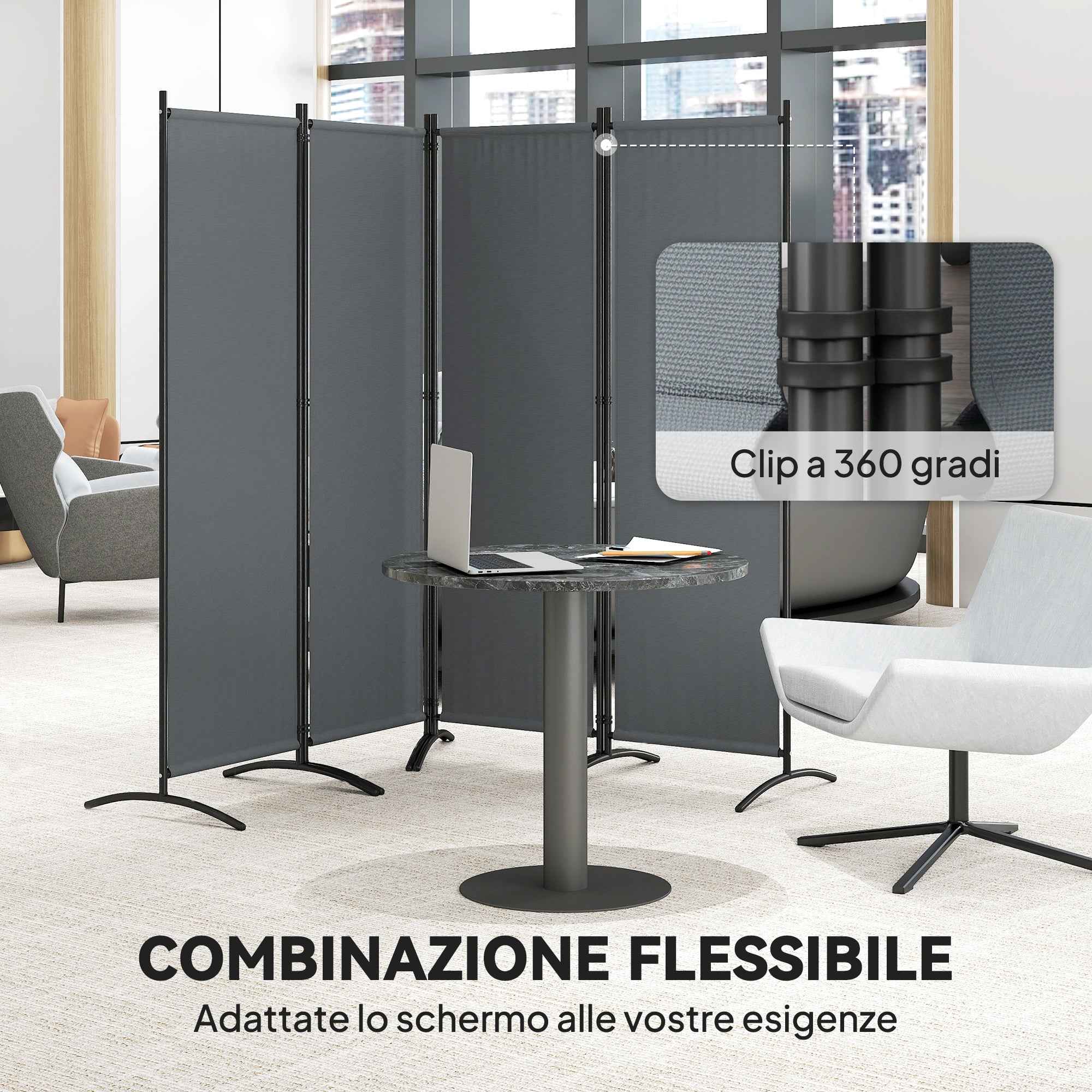Outsunny 4-Panel Folding Indoor and Outdoor Room Divider, 221 x 50 x 172 cm, Dark Grey
