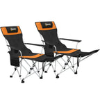 Outsunny Set of 2 Folding Camping Chairs with Footrest and Cup Holder, 82x50/100x88 cm, Black and Orange