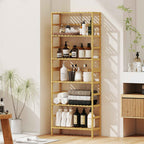 HOMCOM 6-Tier Bamboo Bookshelf with Adjustable Shelves, 60x26x161cm, Natural Wood