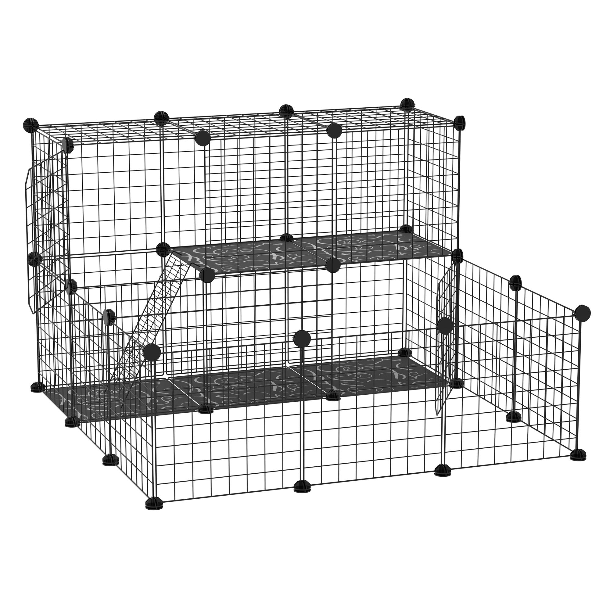 Modular Rabbit Run with Mounting Accessories, Steel, 105x105x70cm - Black